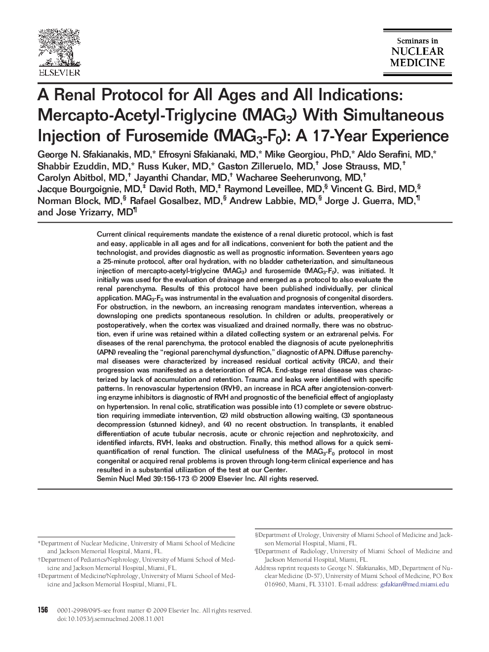 A Renal Protocol for All Ages and All Indications: Mercapto-Acetyl-Triglycine (MAG3) With Simultaneous Injection of Furosemide (MAG3-F0): A 17-Year Experience