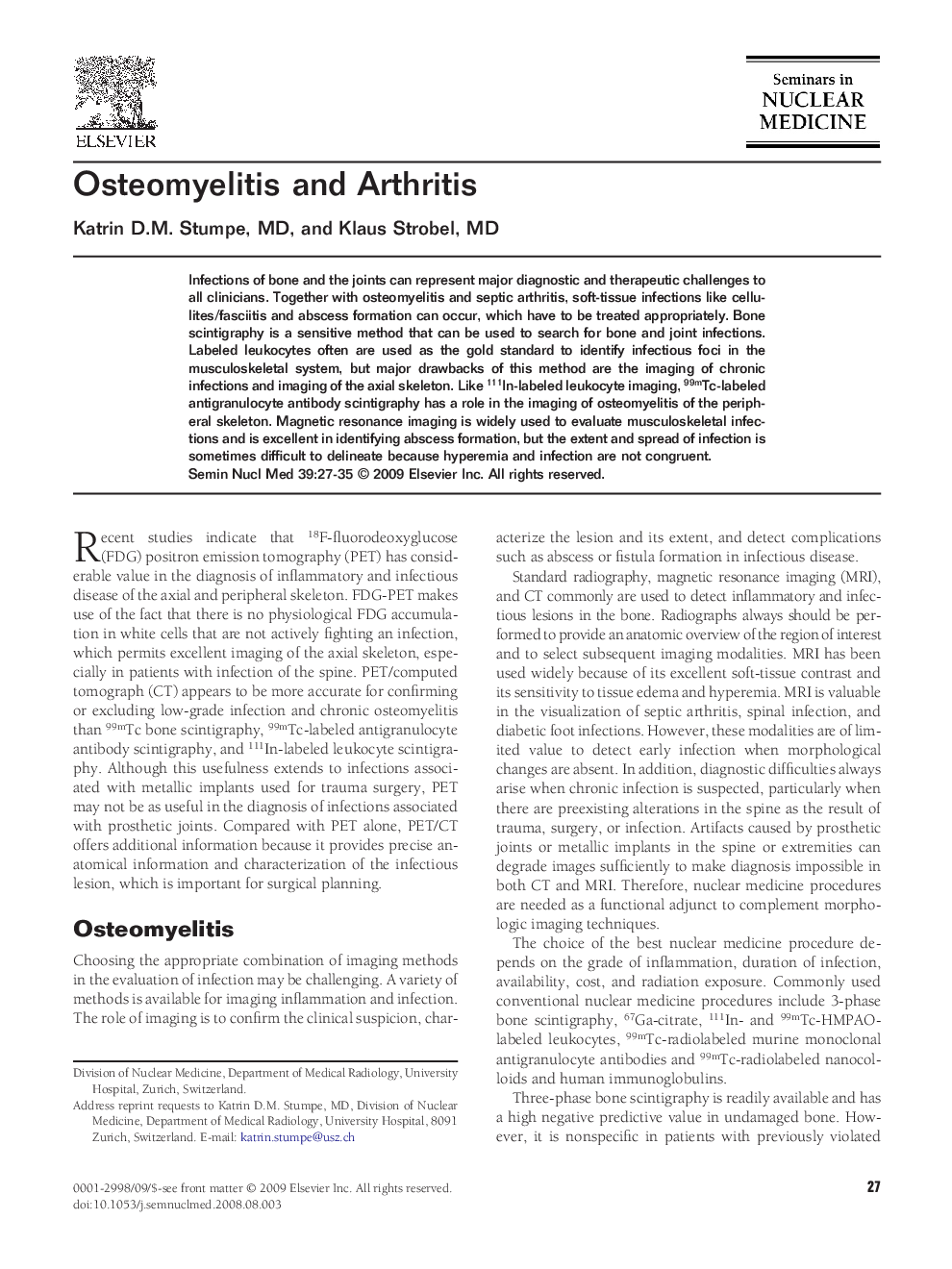 Osteomyelitis and Arthritis