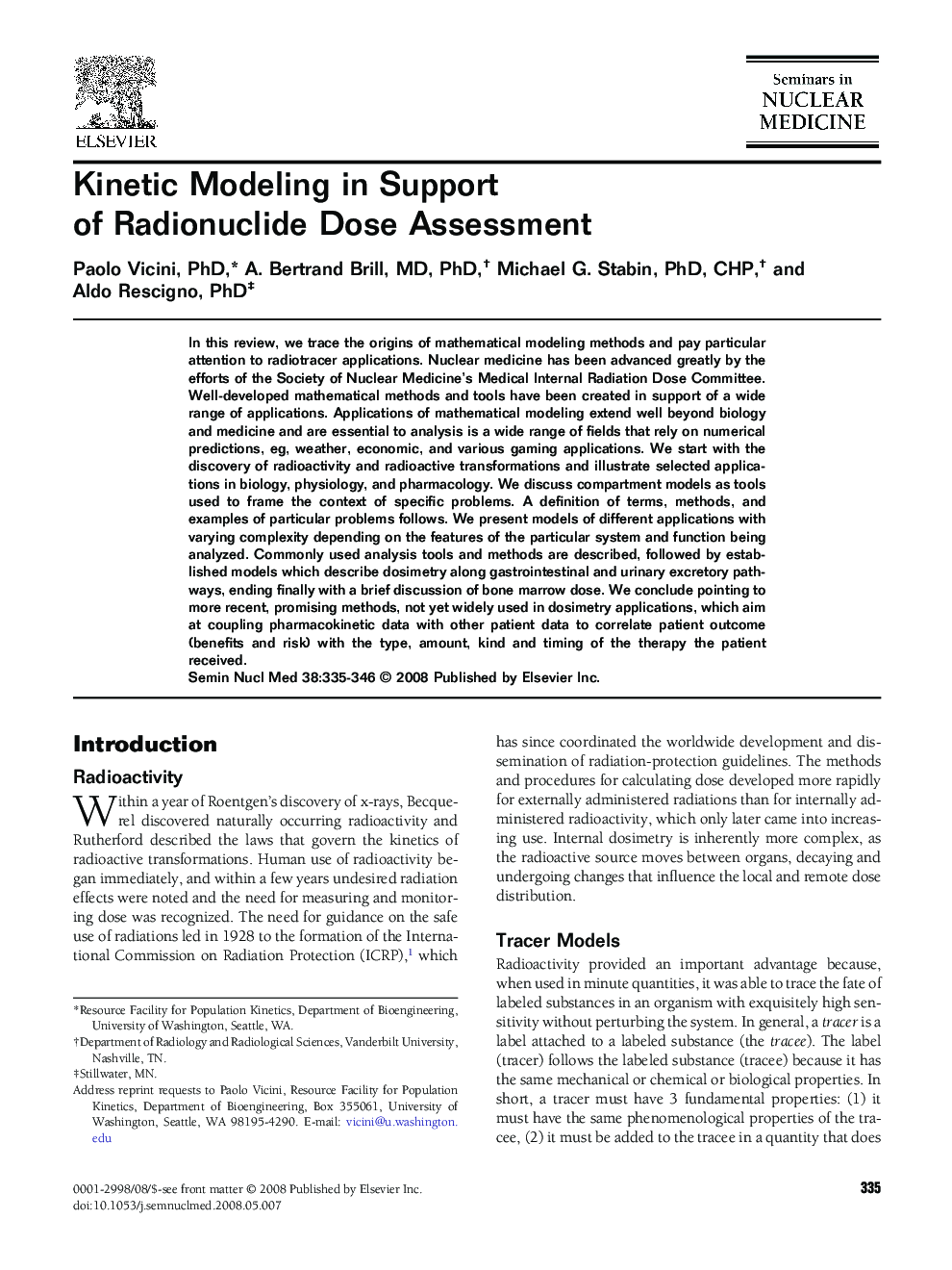 Kinetic Modeling in Support of Radionuclide Dose Assessment