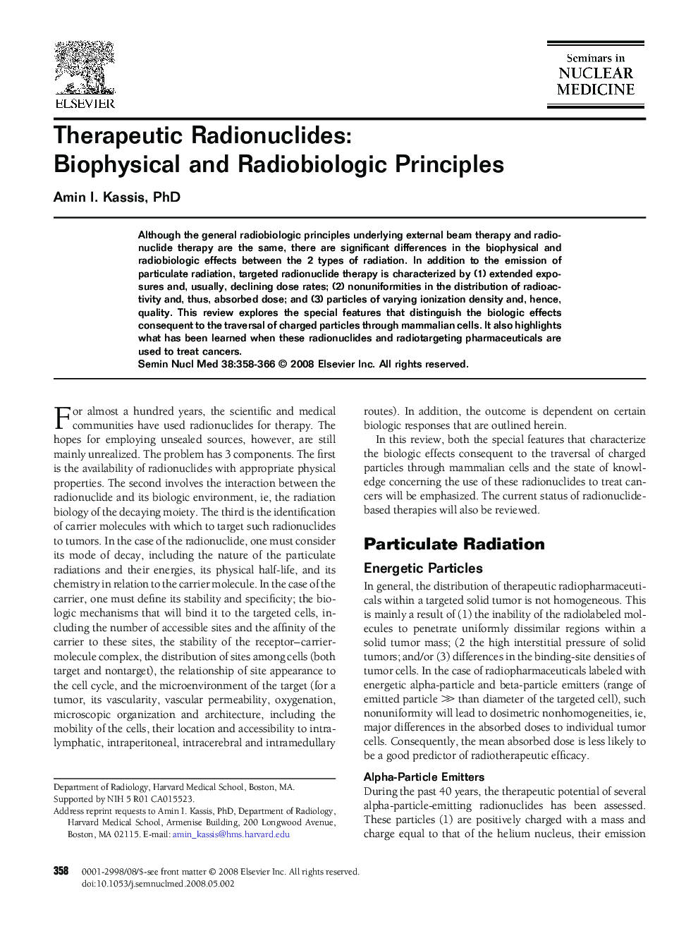 Therapeutic Radionuclides: Biophysical and Radiobiologic Principles 