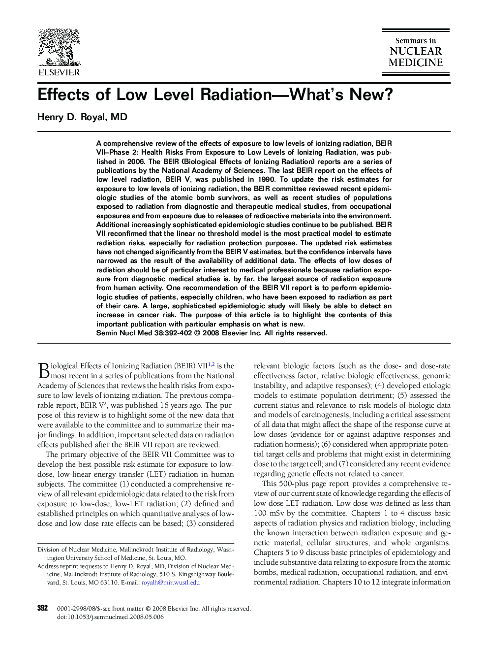 Effects of Low Level Radiation—What's New?