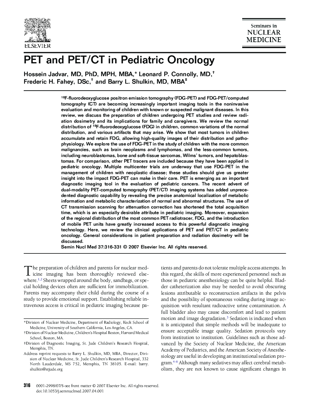 PET and PET/CT in Pediatric Oncology