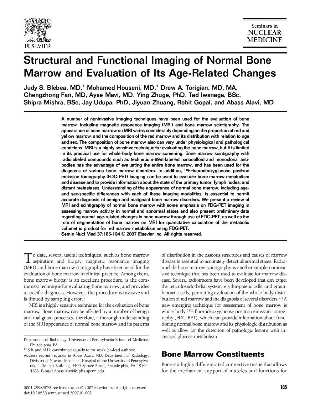 Structural and Functional Imaging of Normal Bone Marrow and Evaluation of Its Age-Related Changes
