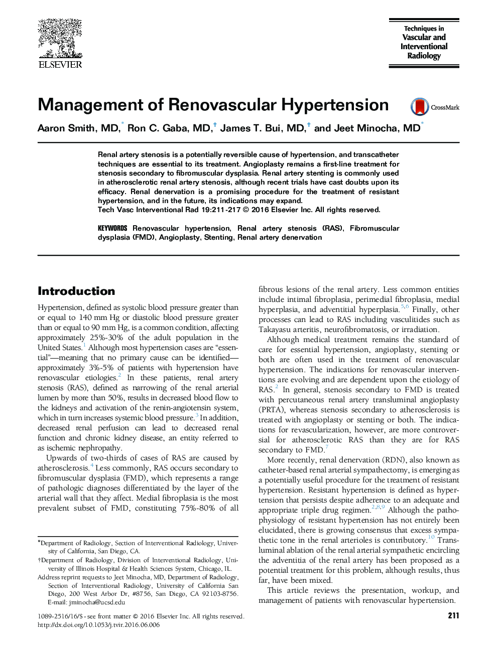 Management of Renovascular Hypertension