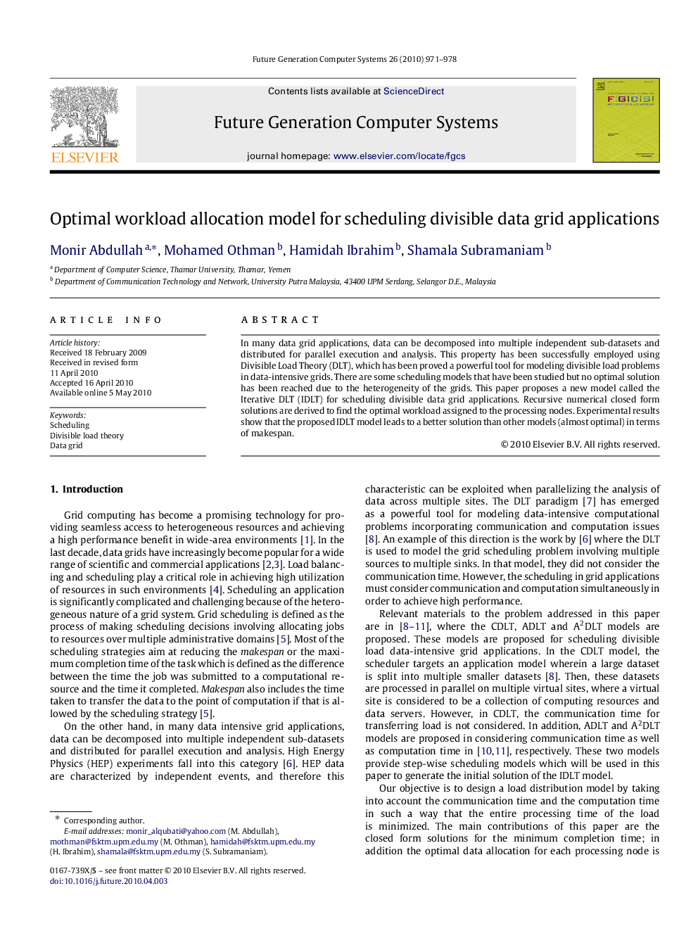 Optimal workload allocation model for scheduling divisible data grid applications