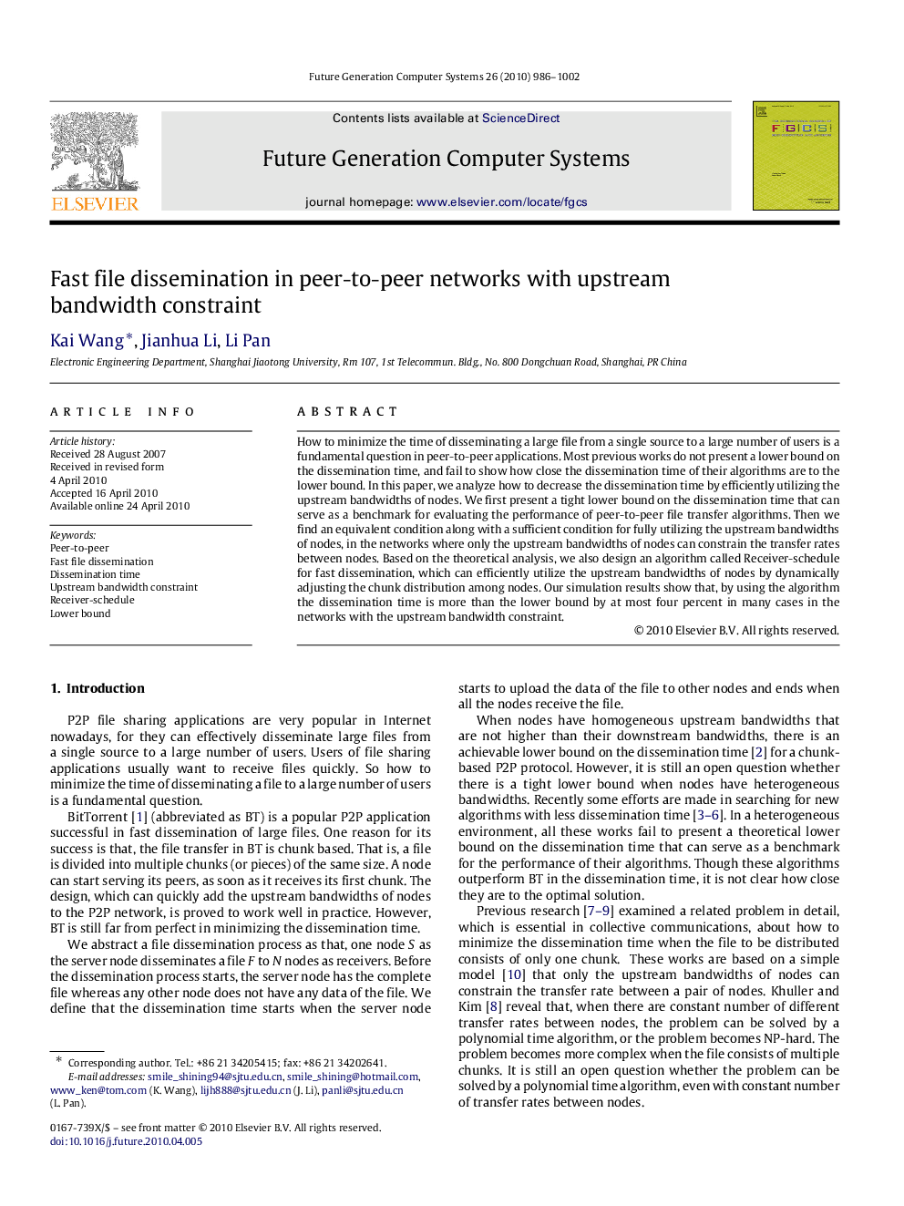 Fast file dissemination in peer-to-peer networks with upstream bandwidth constraint