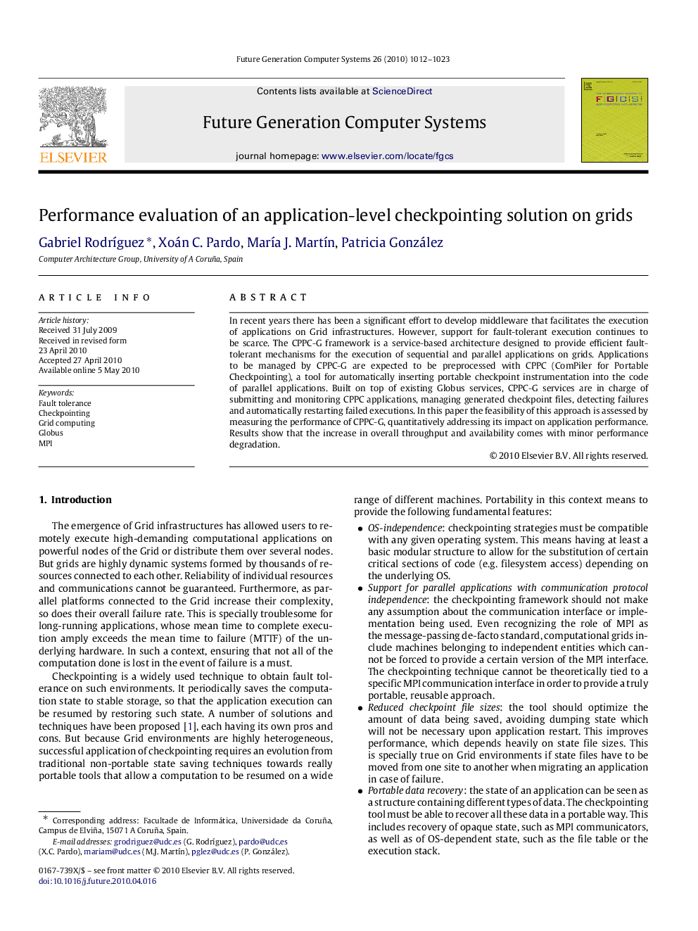 Performance evaluation of an application-level checkpointing solution on grids