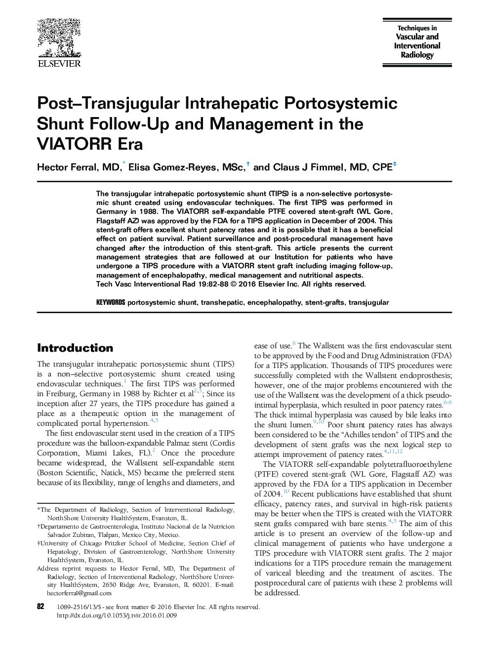 Post–Transjugular Intrahepatic Portosystemic Shunt Follow-Up and Management in the VIATORR Era