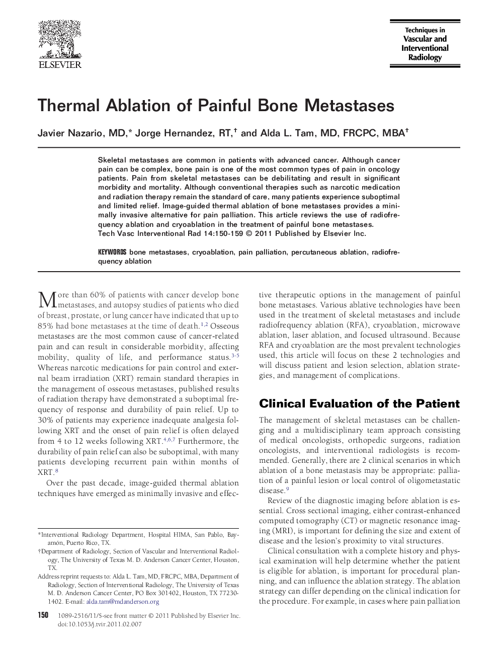 Thermal Ablation of Painful Bone Metastases