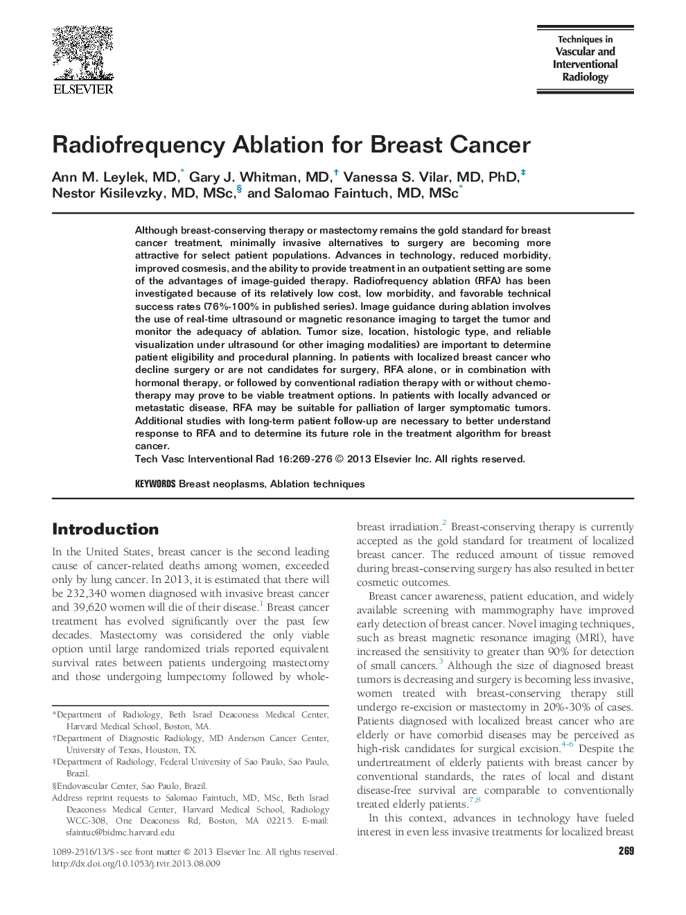 Radiofrequency Ablation for Breast Cancer
