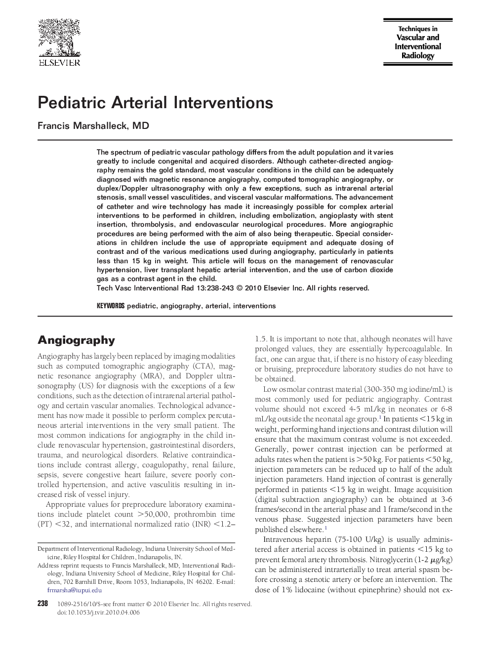 Pediatric Arterial Interventions