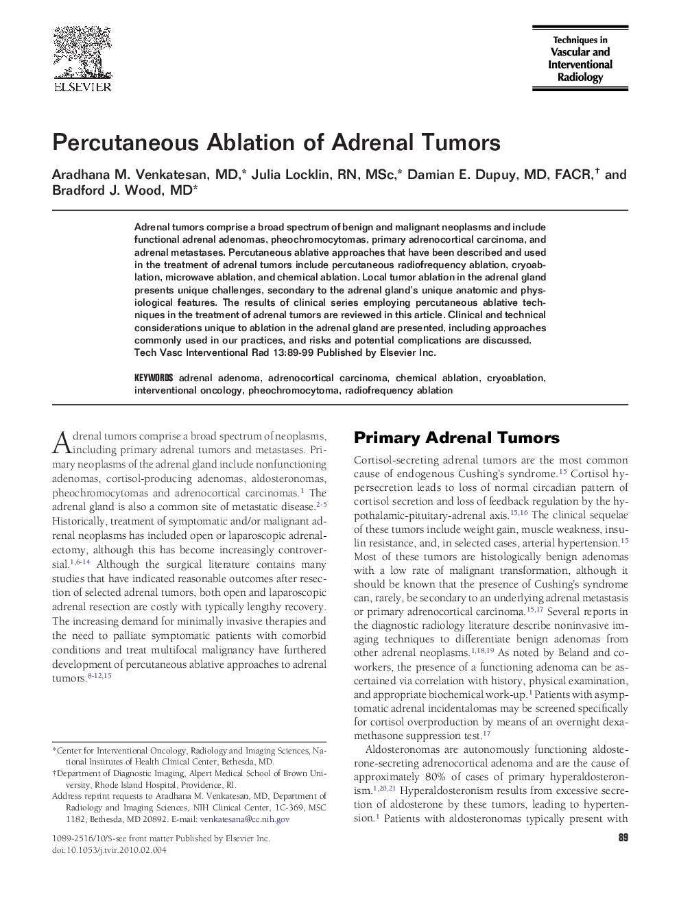 Percutaneous Ablation of Adrenal Tumors