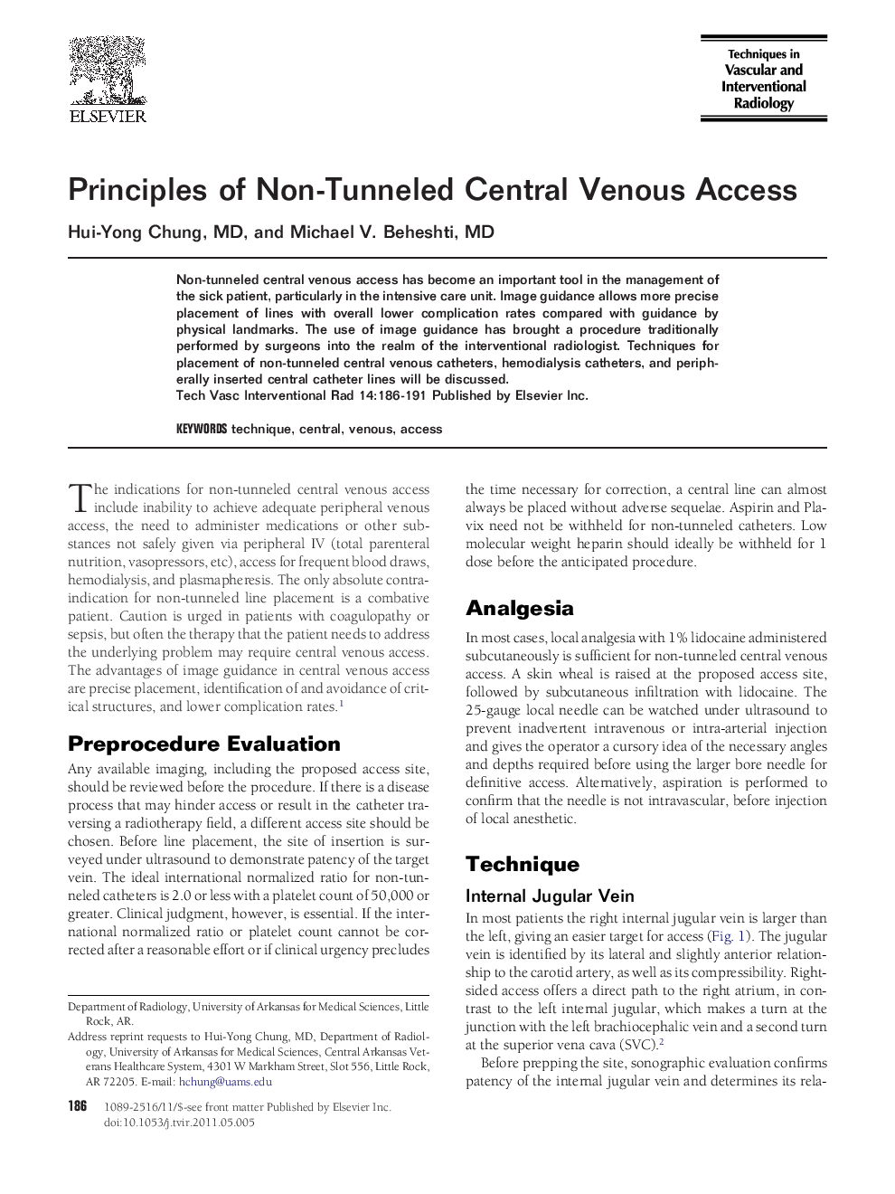 Principles of Non-Tunneled Central Venous Access