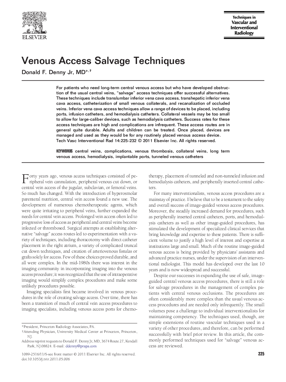 Venous Access Salvage Techniques