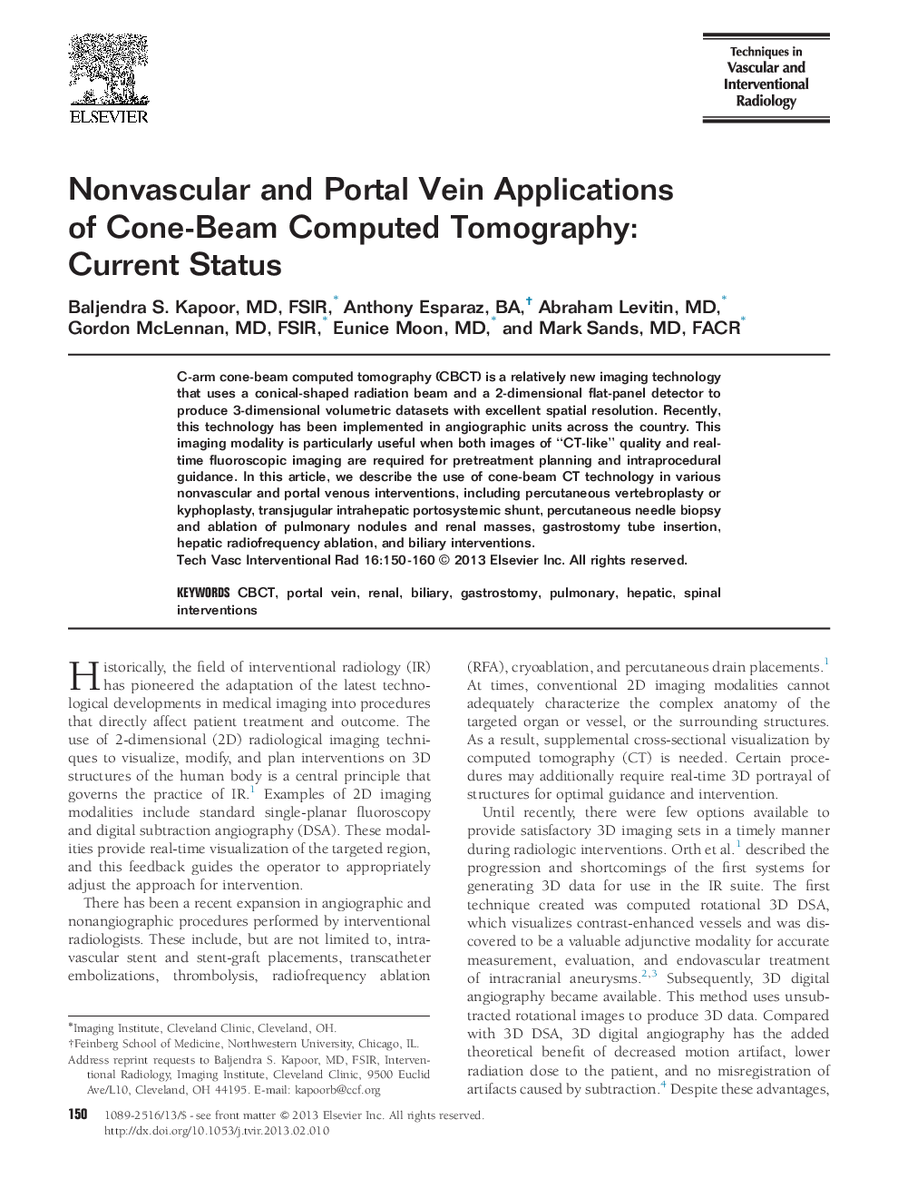 Nonvascular and Portal Vein Applications of Cone-Beam Computed Tomography: Current Status