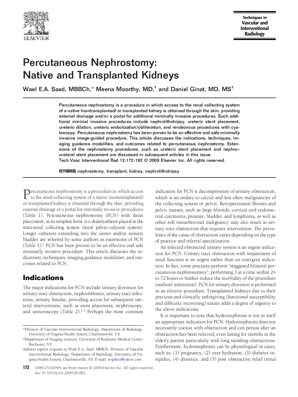 Percutaneous Nephrostomy: Native and Transplanted Kidneys