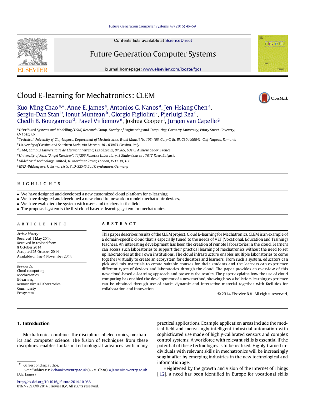 Cloud E-learning for Mechatronics: CLEM