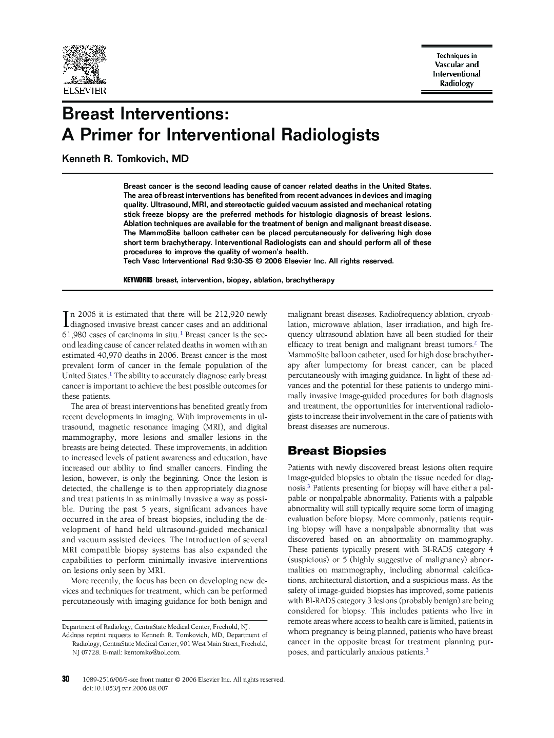 Breast Interventions: A Primer for Interventional Radiologists