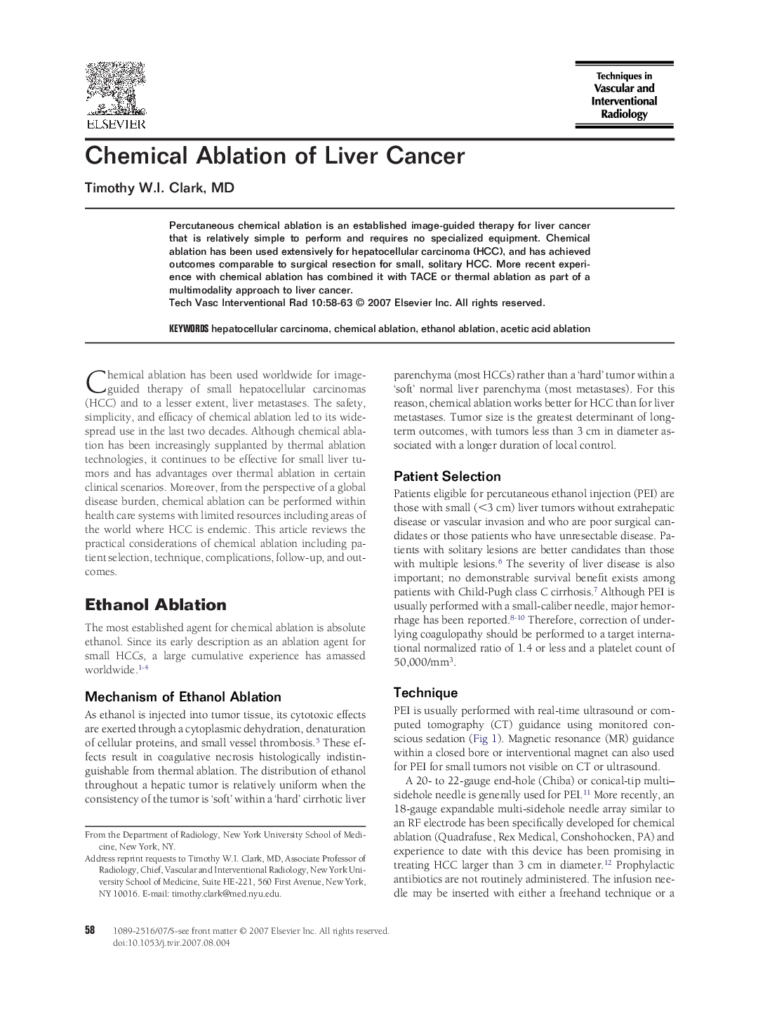 Chemical Ablation of Liver Cancer