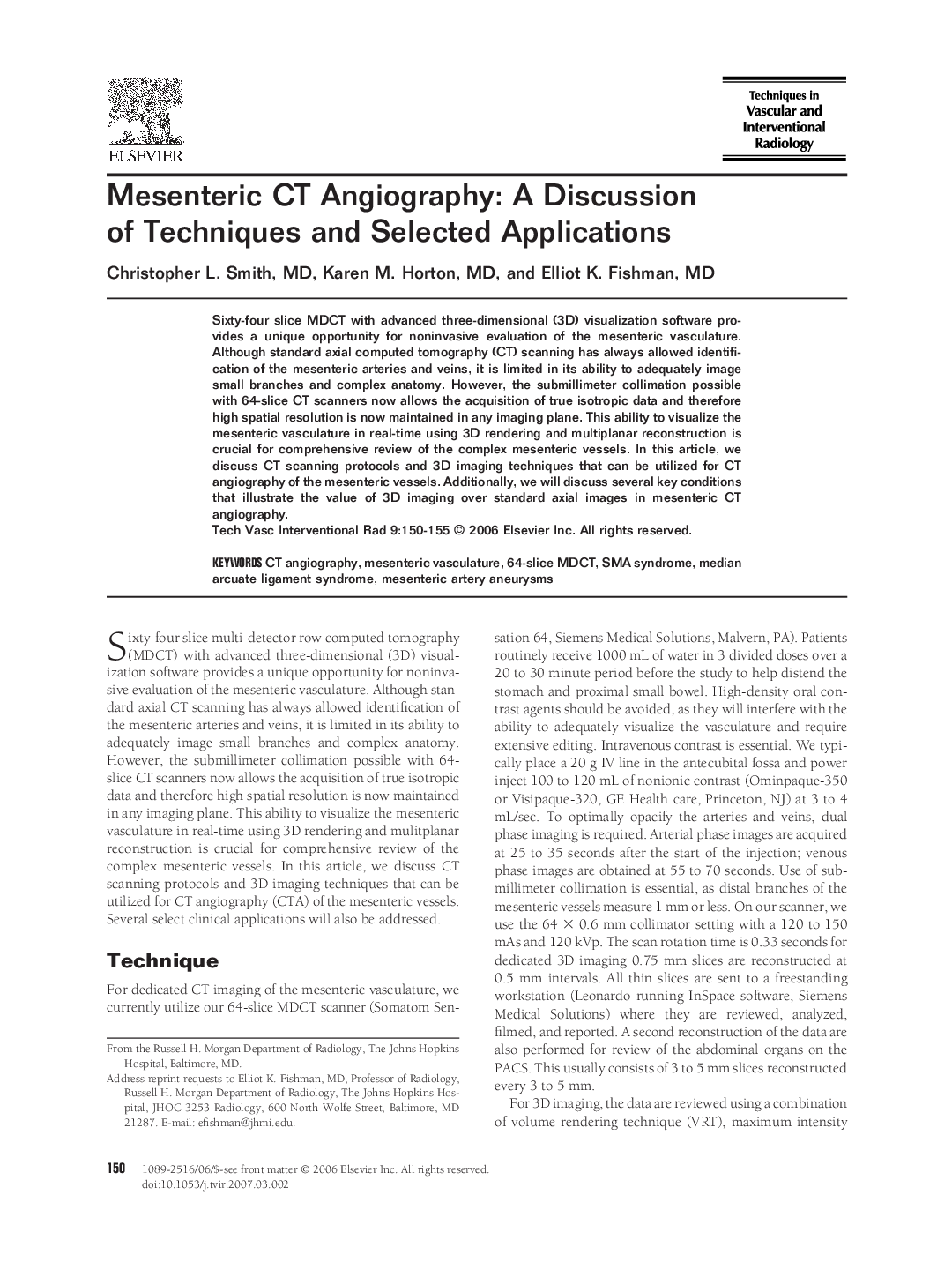 Mesenteric CT Angiography: A Discussion of Techniques and Selected Applications