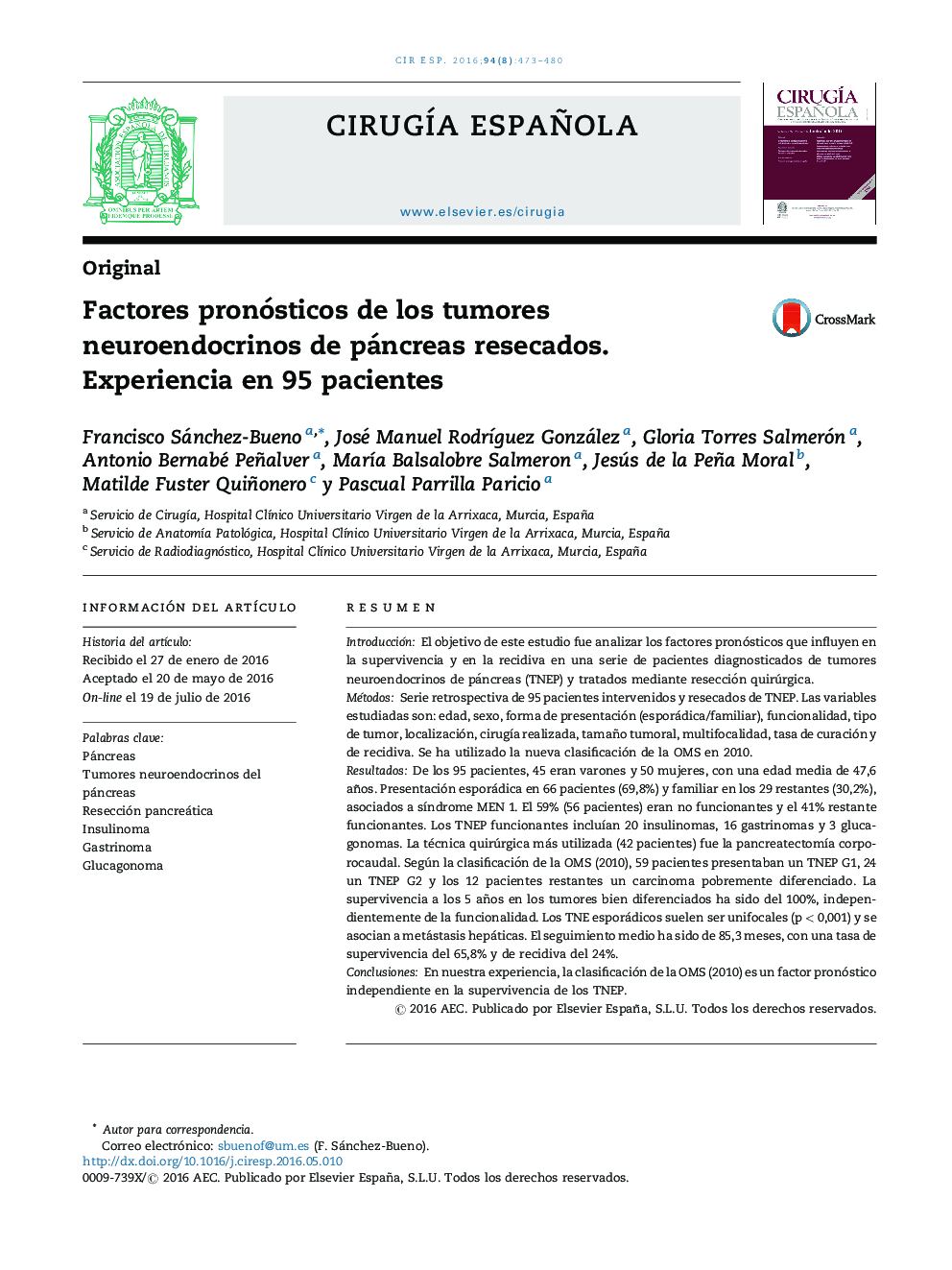 Factores pronósticos de los tumores neuroendocrinos de páncreas resecados. Experiencia en 95 pacientes