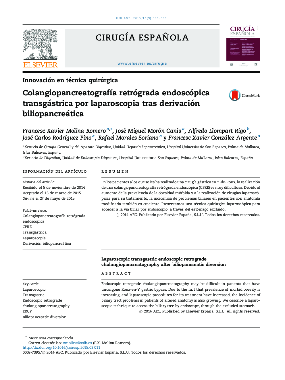 ColangiopancreatografÃ­a retrógrada endoscópica transgástrica por laparoscopia tras derivación biliopancreática