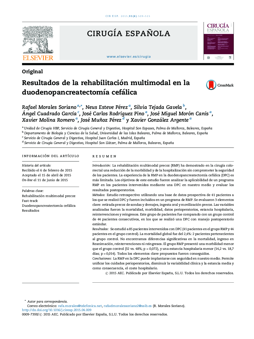 Resultados de la rehabilitación multimodal en la duodenopancreatectomÃ­a cefálica