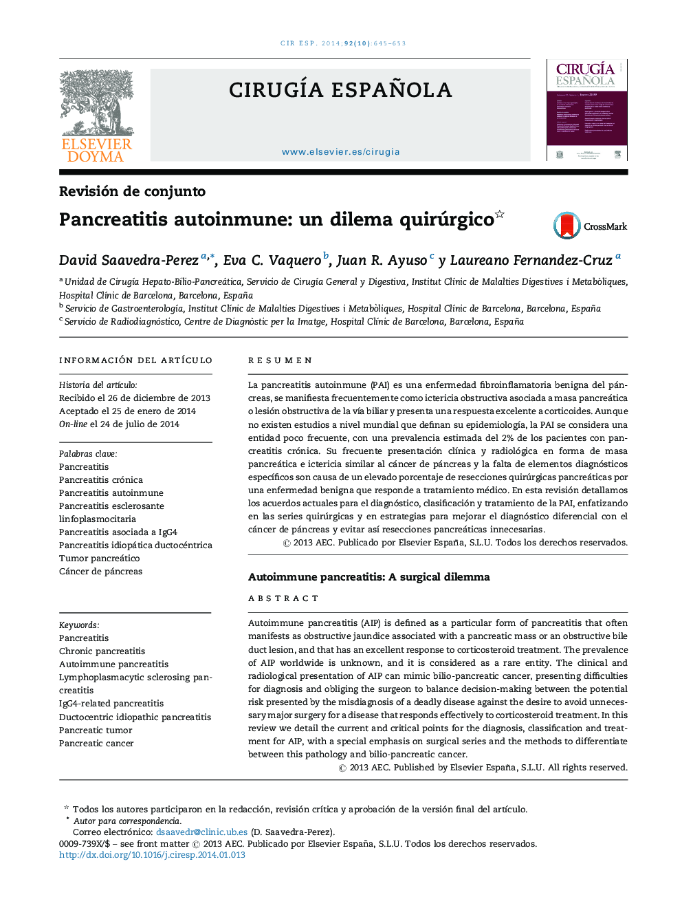 Pancreatitis autoinmune: un dilema quirúrgico