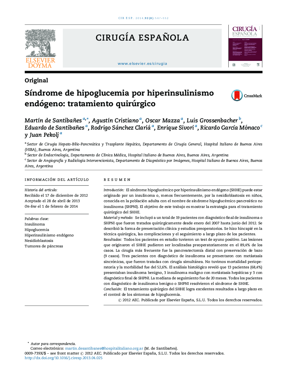 Síndrome de hipoglucemia por hiperinsulinismo endógeno: tratamiento quirúrgico