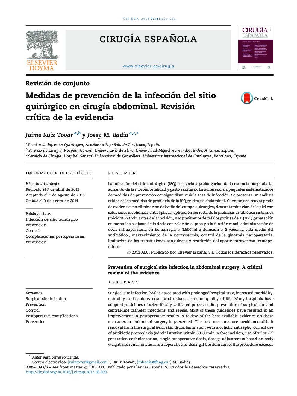 Medidas de prevención de la infección del sitio quirúrgico en cirugía abdominal. Revisión crítica de la evidencia