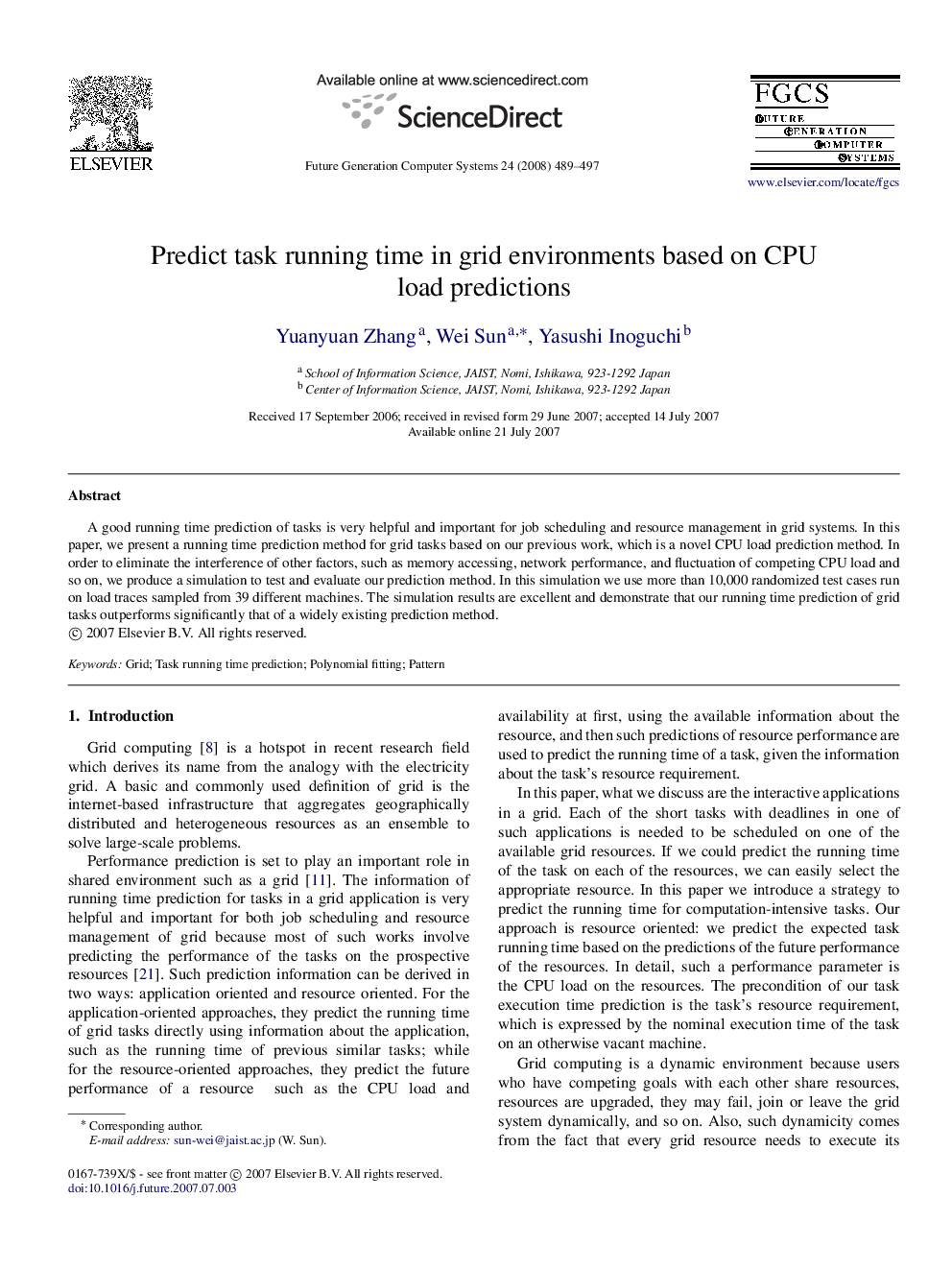 Predict task running time in grid environments based on CPU load predictions