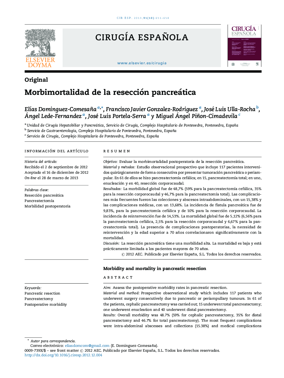 Morbimortalidad de la resección pancreática