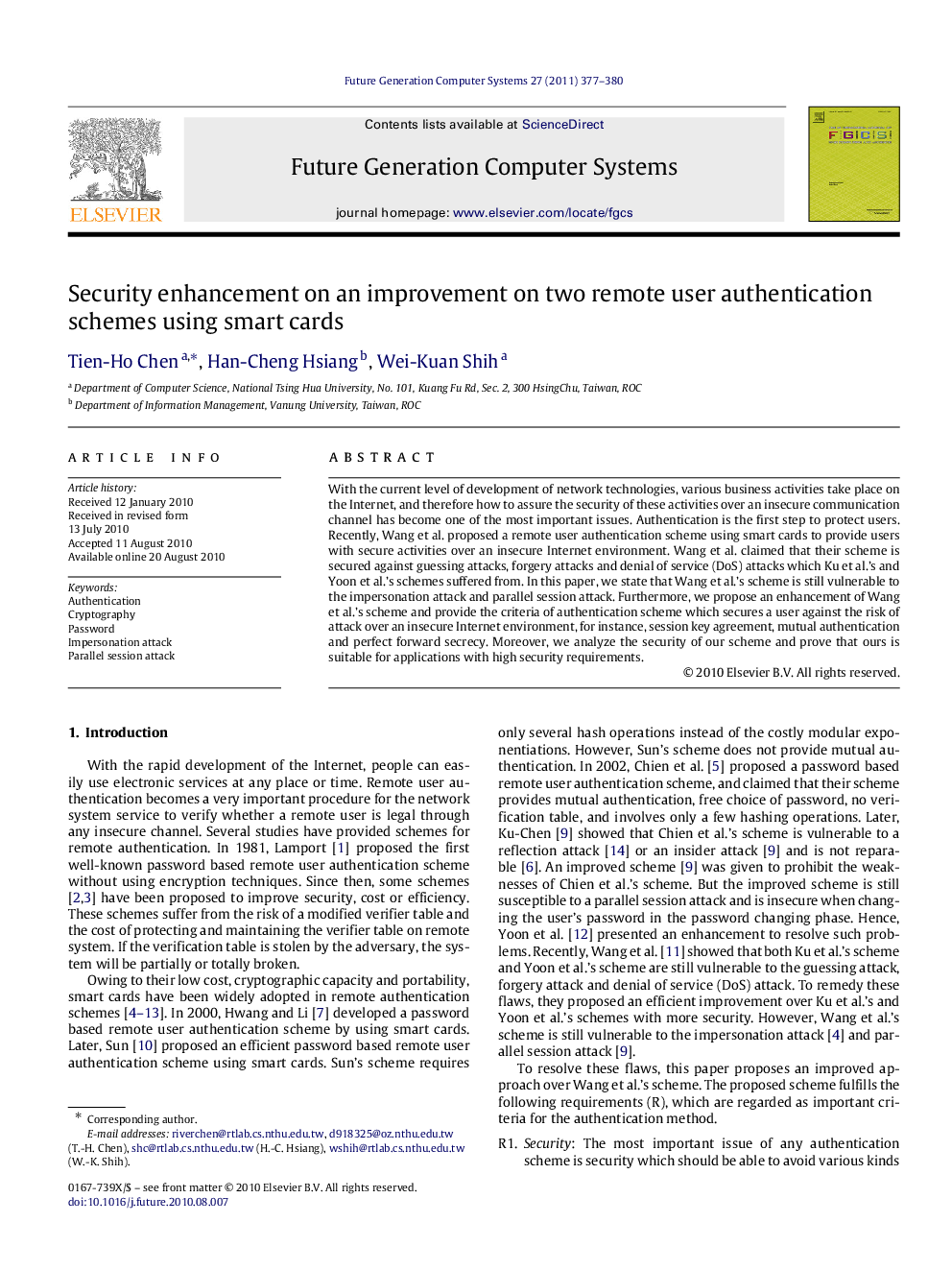 Security enhancement on an improvement on two remote user authentication schemes using smart cards