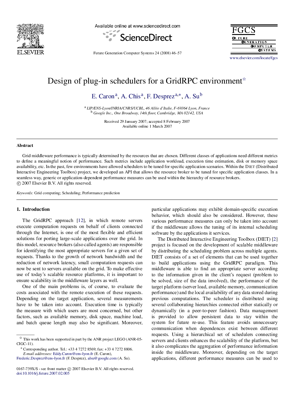 Design of plug-in schedulers for a GridRPC environment 