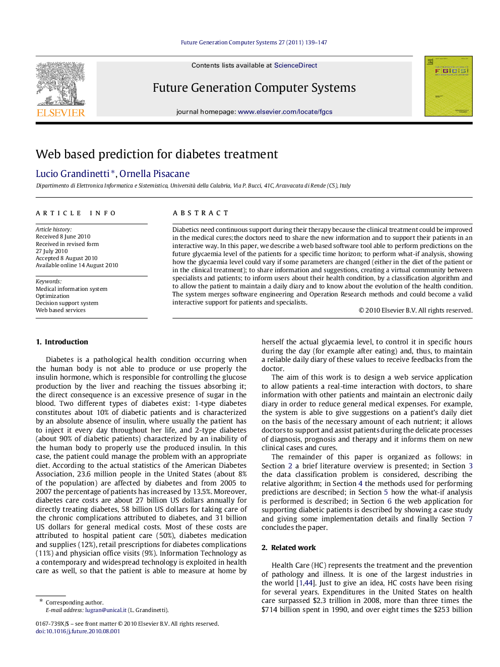 Web based prediction for diabetes treatment