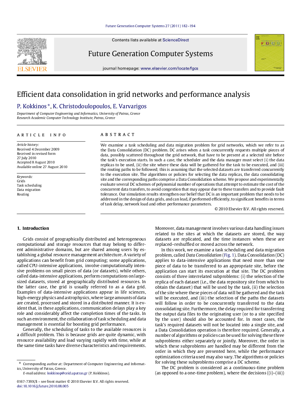 Efficient data consolidation in grid networks and performance analysis