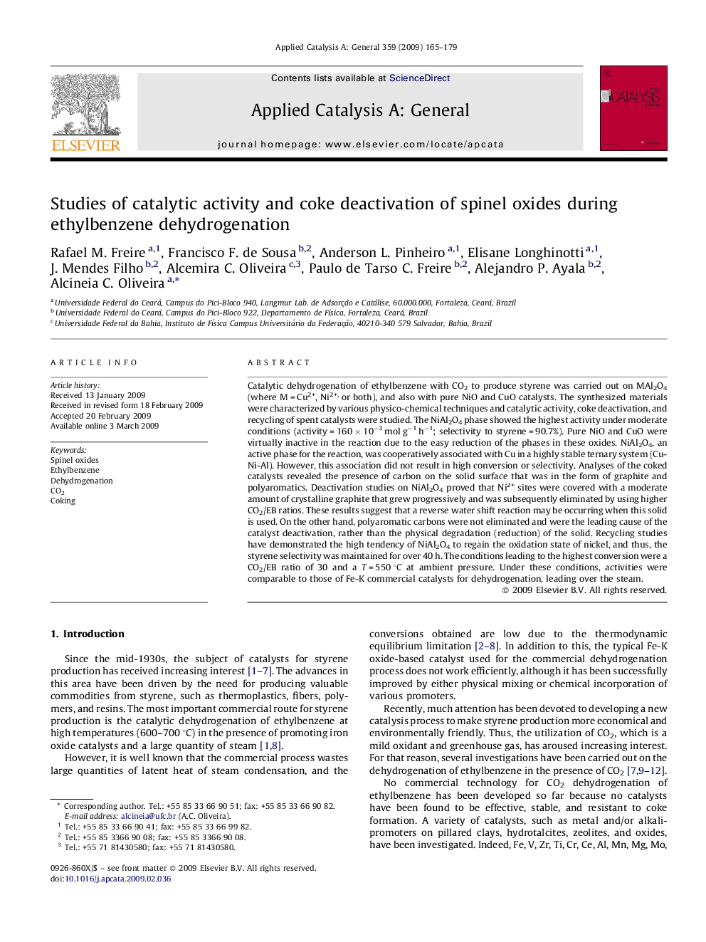 Studies of catalytic activity and coke deactivation of spinel oxides during ethylbenzene dehydrogenation