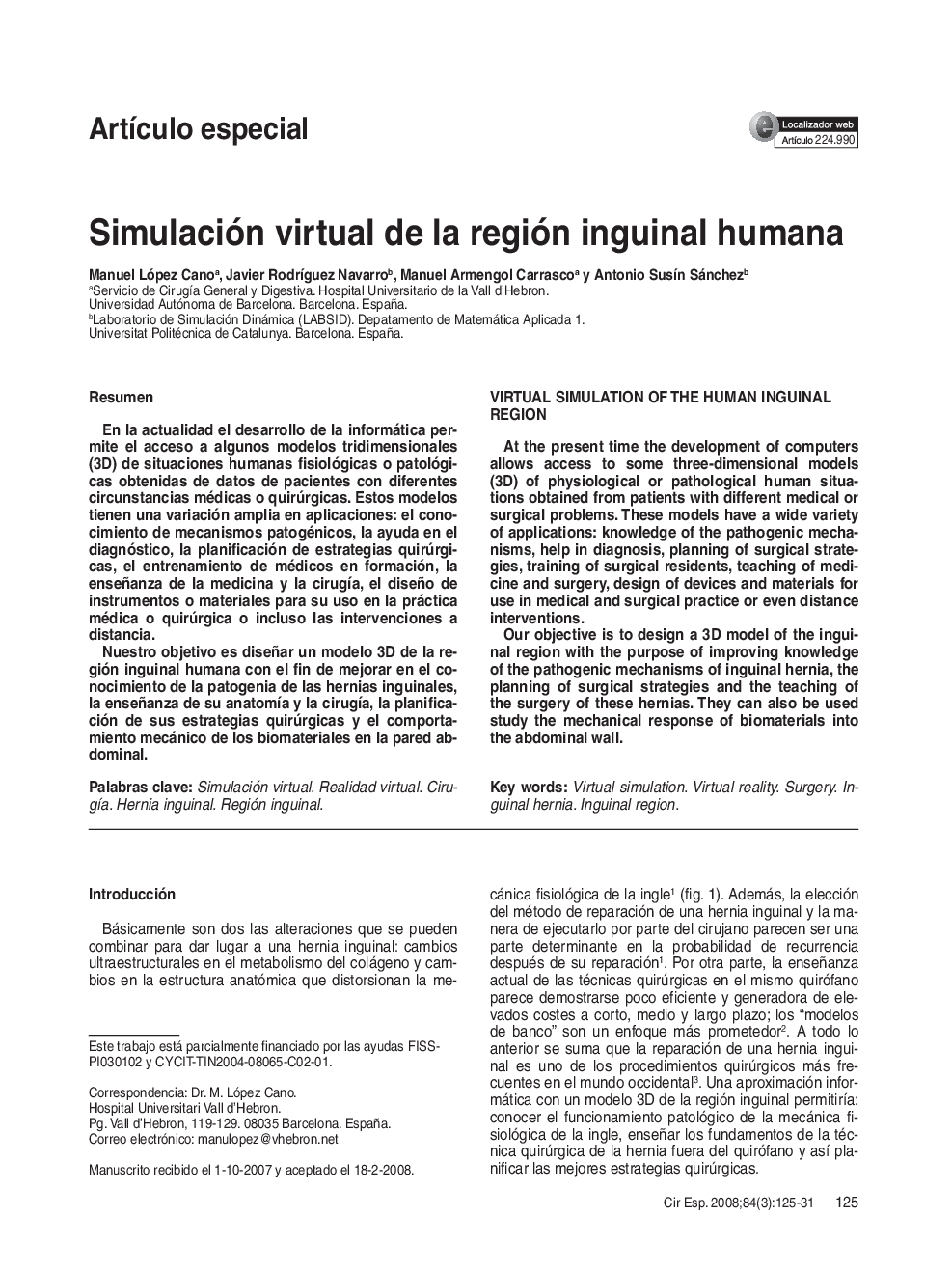 Simulación virtual de la región inguinal humana