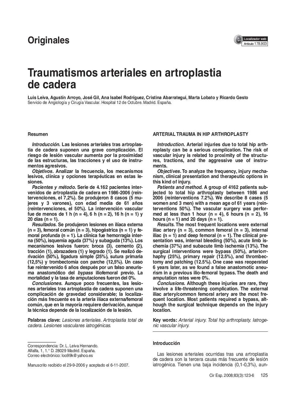 Traumatismos arteriales en artroplastia de cadera