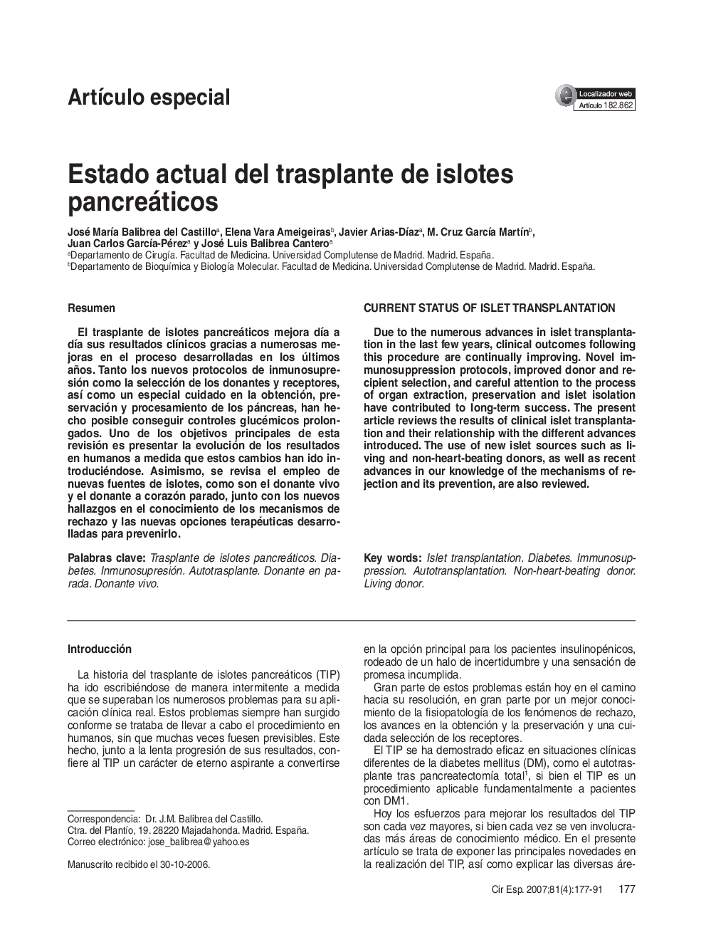 Estado actual del trasplante de islotes pancreáticos