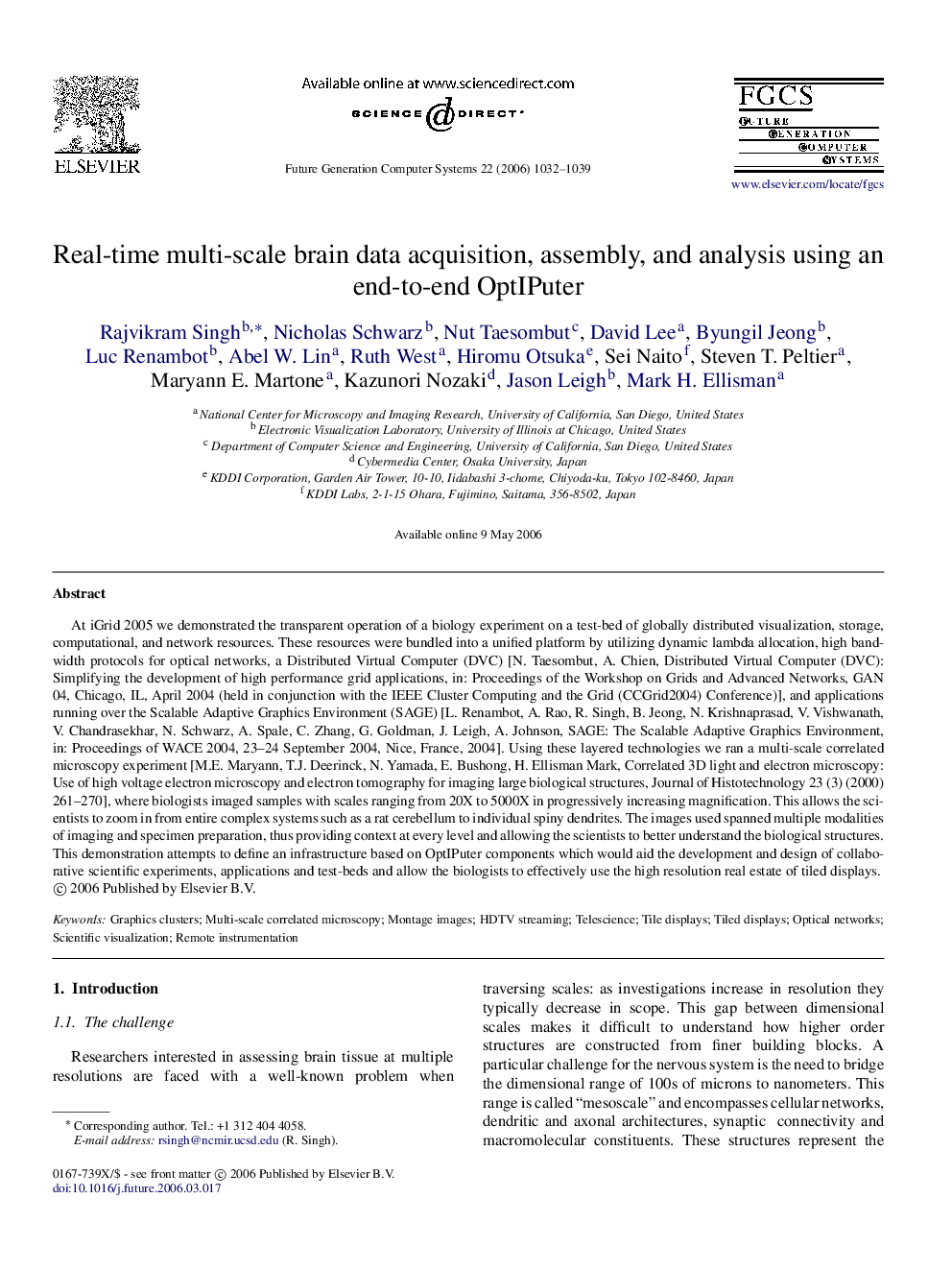 Real-time multi-scale brain data acquisition, assembly, and analysis using an end-to-end OptIPuter