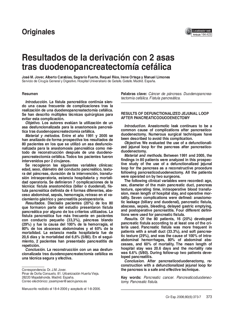 Resultados de la derivación con 2 asas tras duodenopancreatectomÃ­a cefálica