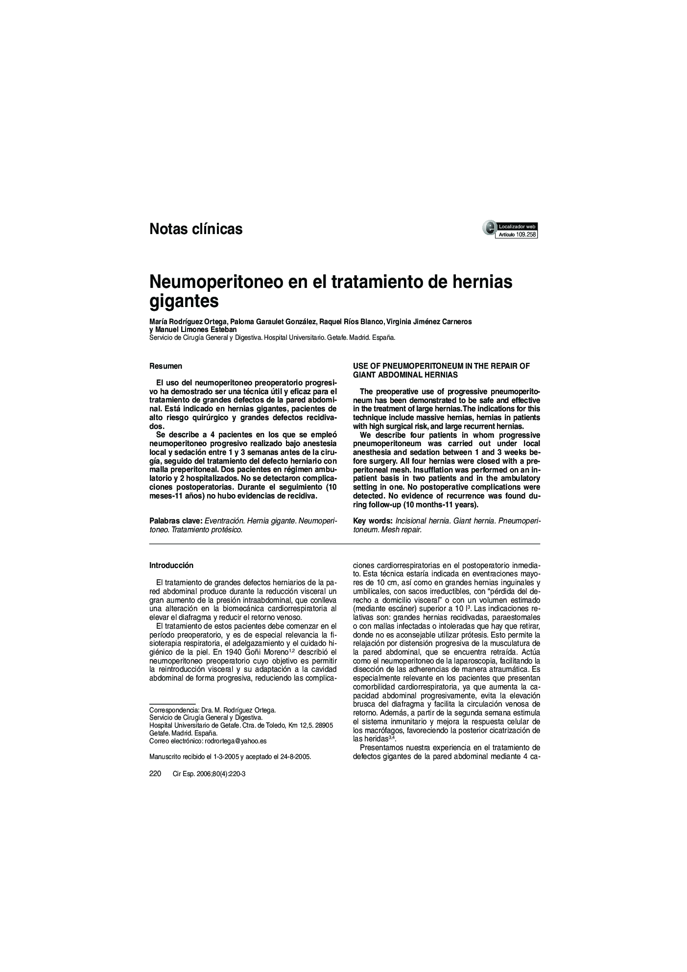 Neumoperitoneo en el tratamiento de hernias gigantes