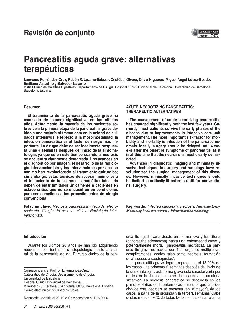 Pancreatitis aguda grave: alternativas terapéuticas