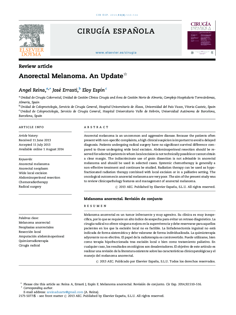 Anorectal Melanoma. An Update 