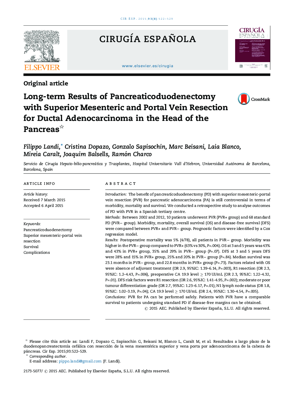 Long-term Results of Pancreaticoduodenectomy with Superior Mesenteric and Portal Vein Resection for Ductal Adenocarcinoma in the Head of the Pancreas 