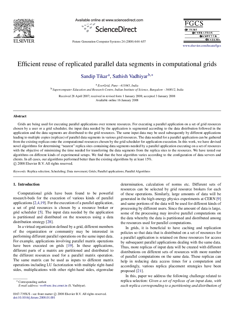 Efficient reuse of replicated parallel data segments in computational grids