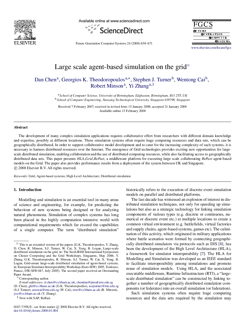 Large scale agent-based simulation on the grid 