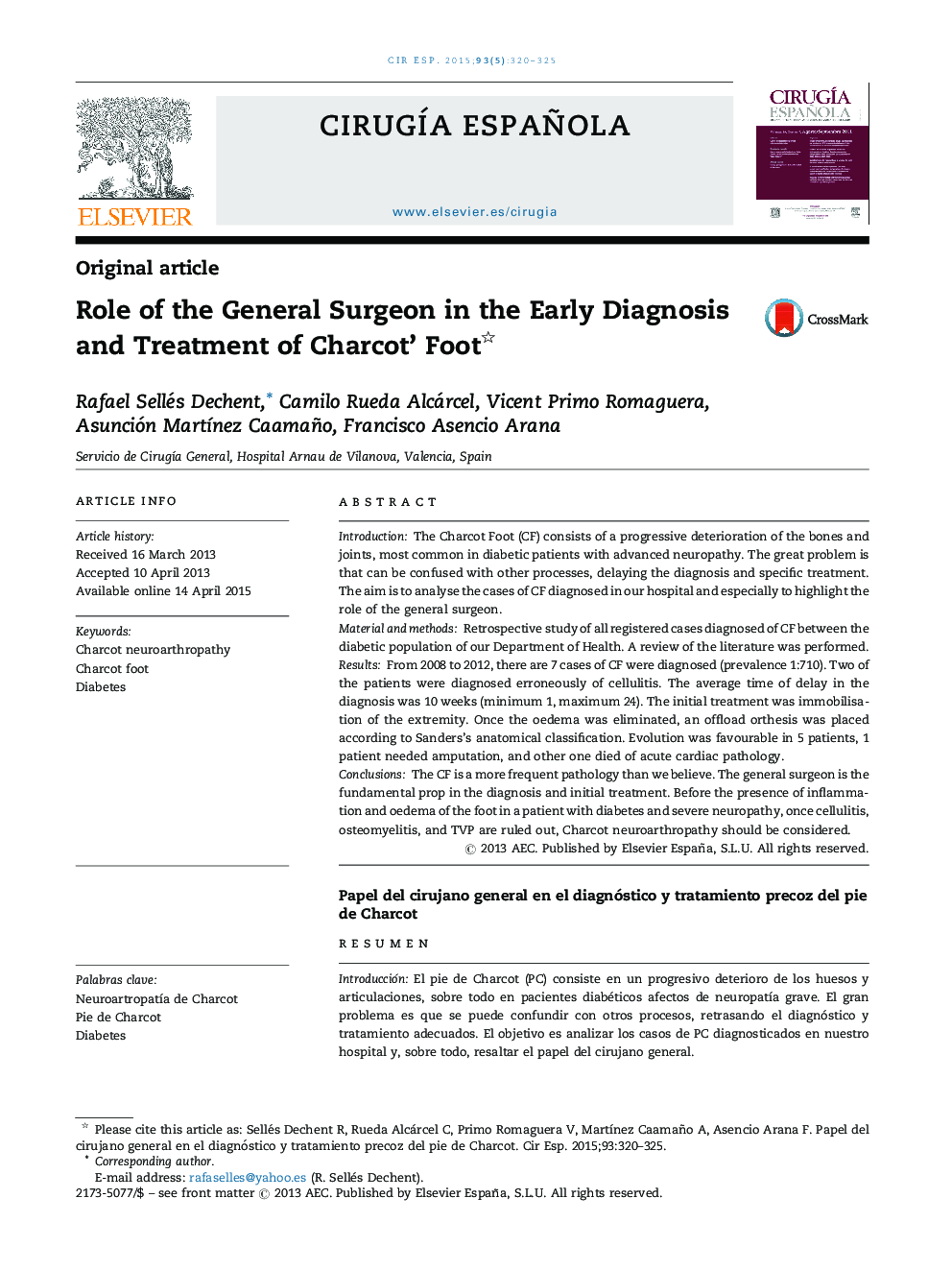 Role of the General Surgeon in the Early Diagnosis and Treatment of Charcot’ Foot 