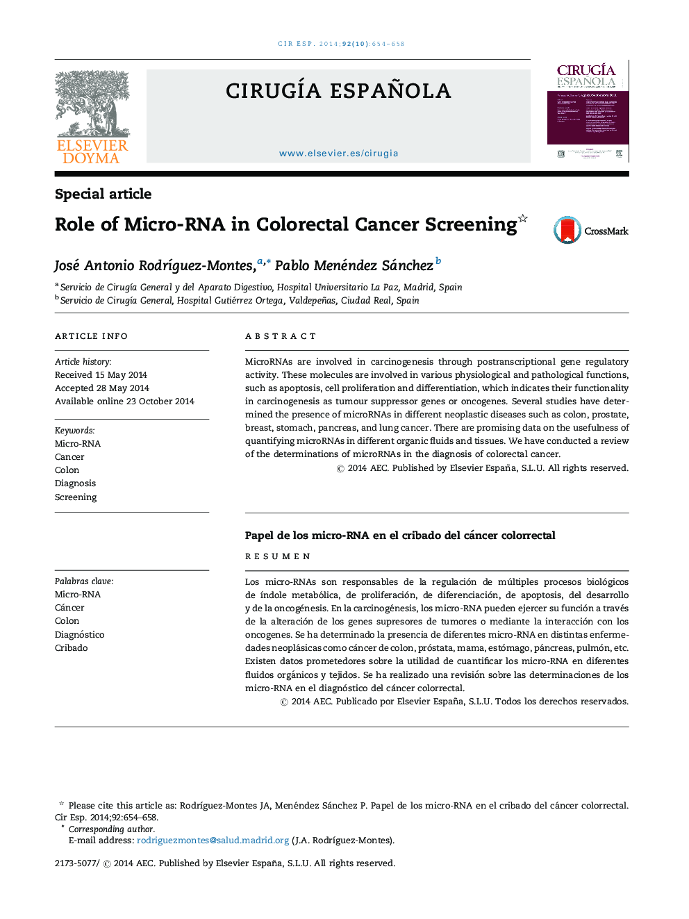 Role of Micro-RNA in Colorectal Cancer Screening 